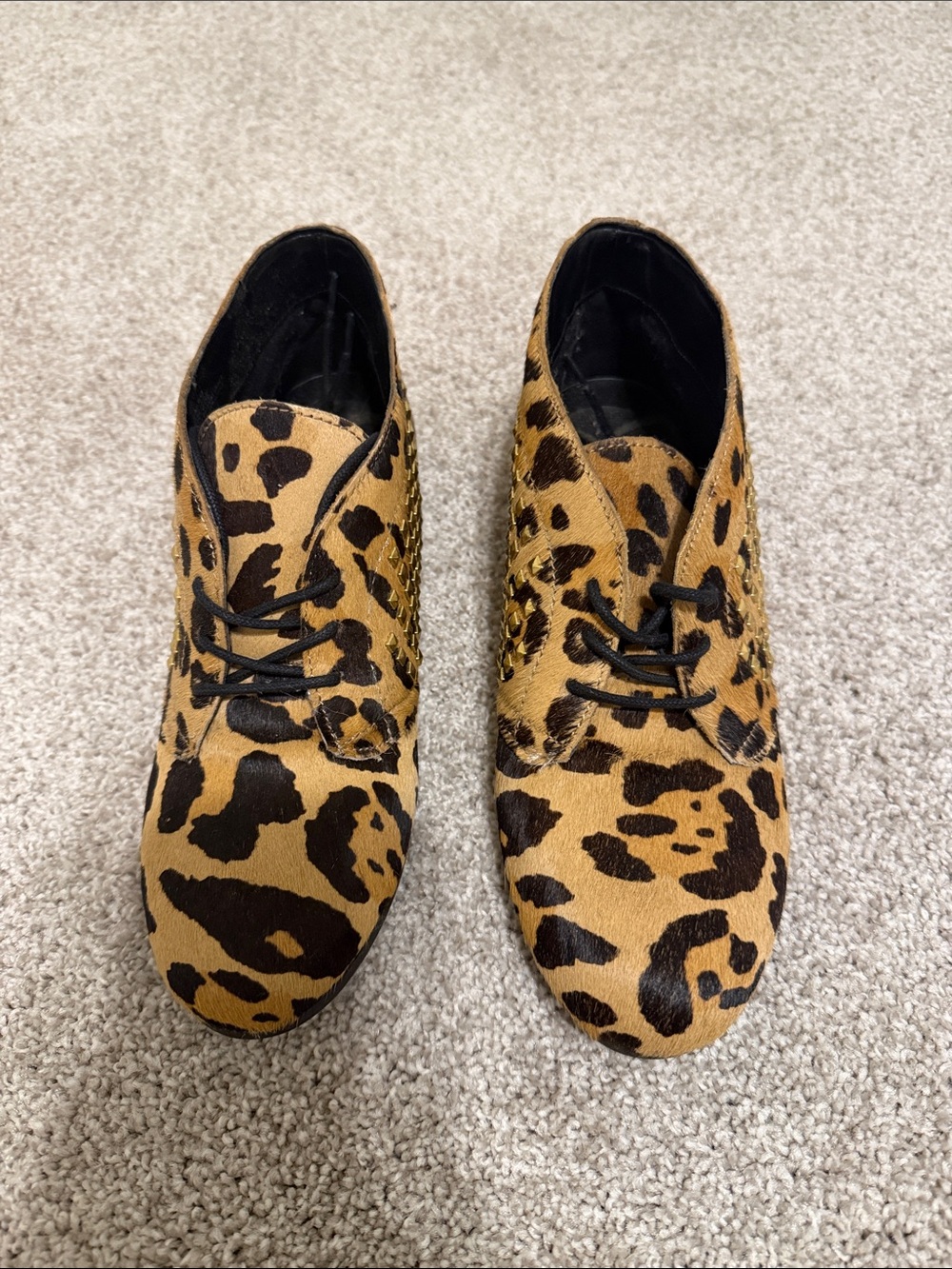 Jessica Simpson Leopard Print Lace-Up Ankle Boots - Tan/Black